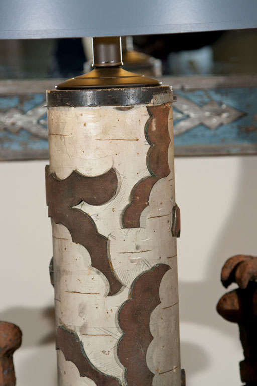 20th Century French Wallpaper Scroll Lamp