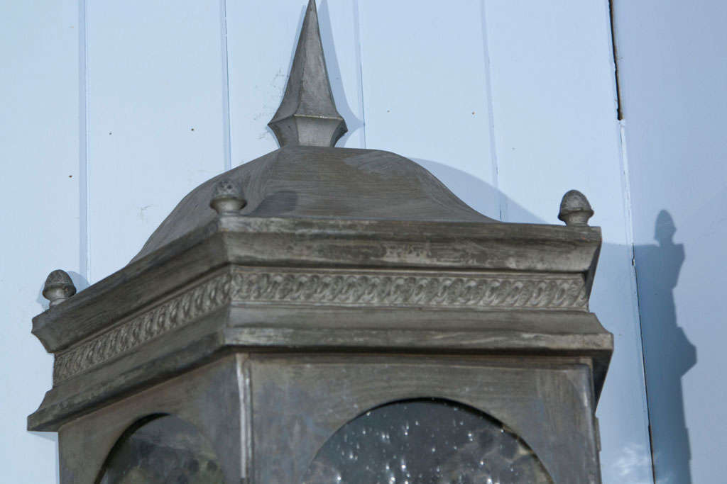 Hand-Crafted Pair of Enormous Pewter Finished Copper Estate Wall Lanterns For Sale