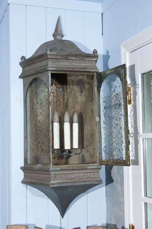 19th Century Pair of Enormous Pewter Finished Copper Estate Wall Lanterns For Sale