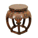 Qing Dynasty Lacquered Barrel Stool with Incised Decoration