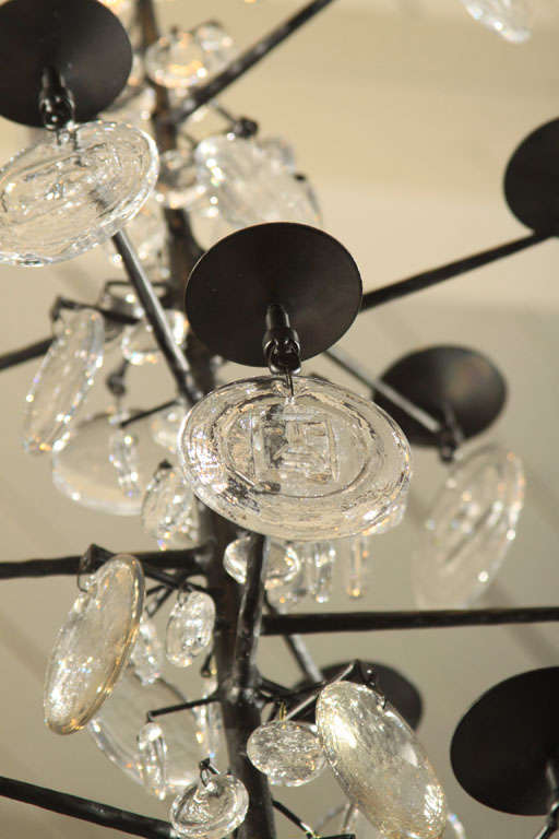 Erik Hoglund Blackened Iron and Pressed Glass Chandelier 4