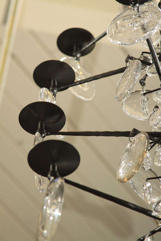 Erik Hoglund Blackened Iron and Pressed Glass Chandelier 5