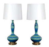 Pair of Blue Gourd Pottery Lamps