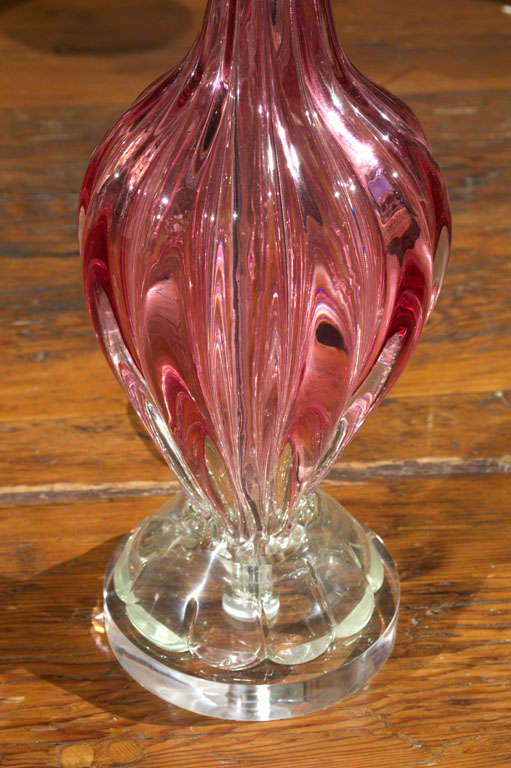 Murano Glass Cranberry Murano Solid Glass Base as Lamp