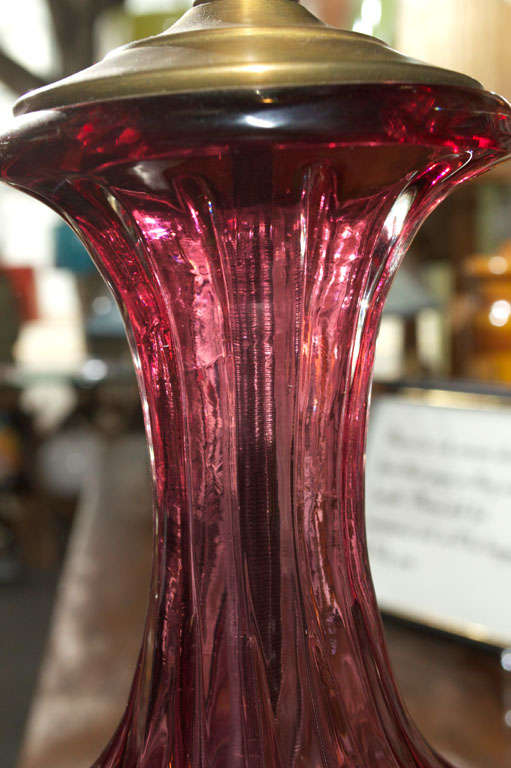 Cranberry Murano Solid Glass Base as Lamp 1