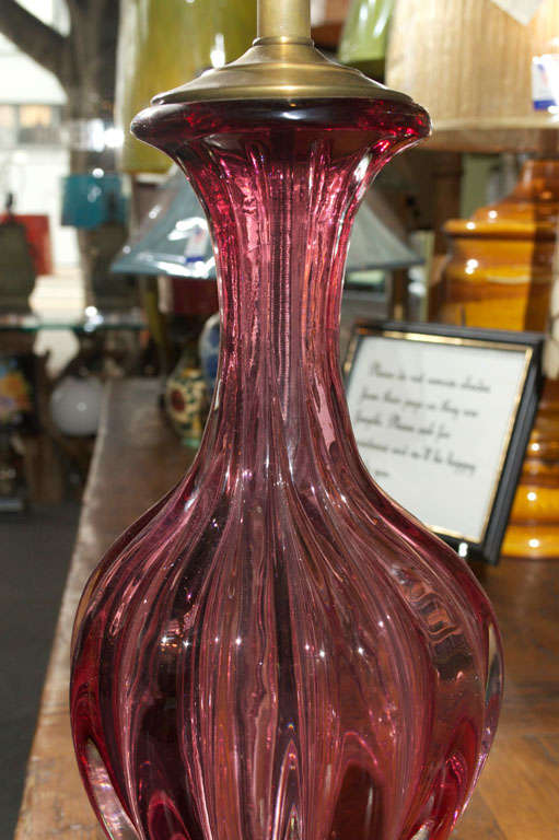 Cranberry Murano Solid Glass Base as Lamp 2