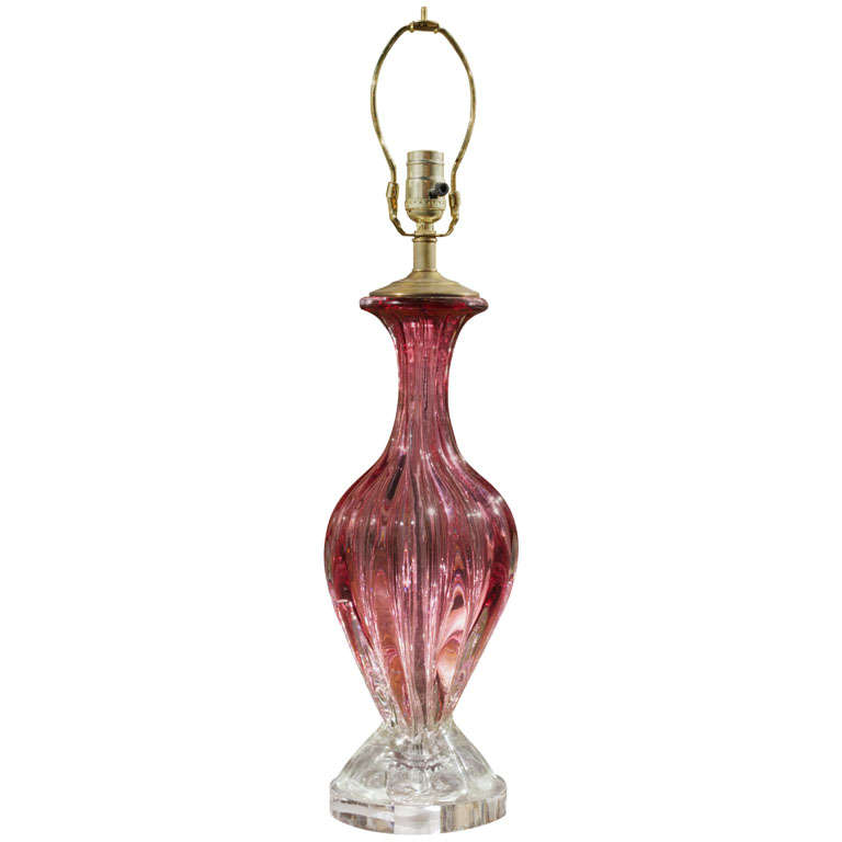 Cranberry Murano Solid Glass Base as Lamp