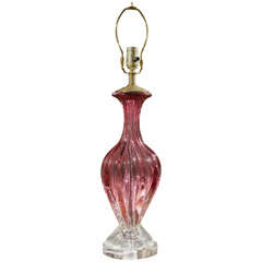 Vintage Cranberry Murano Solid Glass Base as Lamp