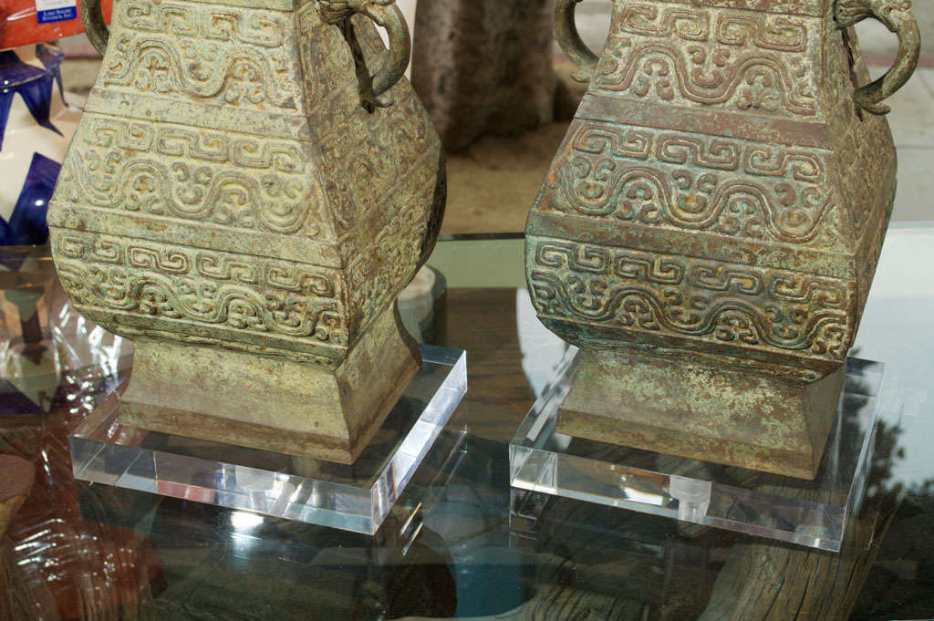 20th Century Pair, Antique Asian (Thai) Bronze Jars as Lamps