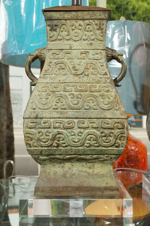 Pair, Antique Asian (Thai) Bronze Jars as Lamps 4