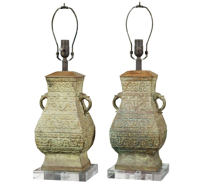 Pair, Antique Asian (Thai) Bronze Jars as Lamps