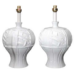 Pair of 'Bamboo' Ceramic Lamps