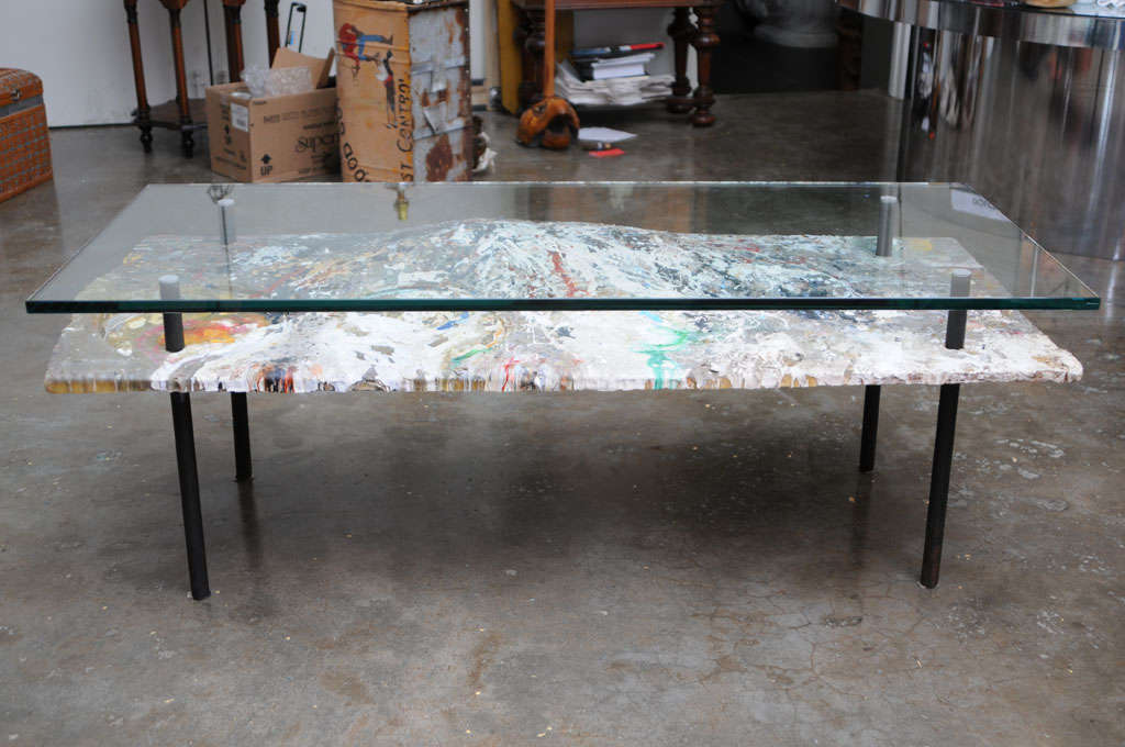 Folk Art Paint Splattered Coffee Table In Excellent Condition In West Palm Beach, FL