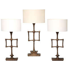 Grouping of "Tahoma" Bronze Table Lamps by Alexandre Logé