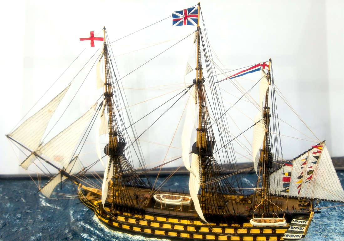 HAND MADE WOOD MODEL OF HMS VICTORY - FROM BATTLE OF TRAFALGER-
THE SHIP ADMIRAL NELSON COMMANDED- MADE BY WILLIAM TROCHINI; MONTREAL 1991-METAL AND GLASS CASE