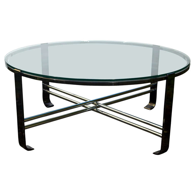 Mid Century Steel and Glass Cocktail Table For Sale