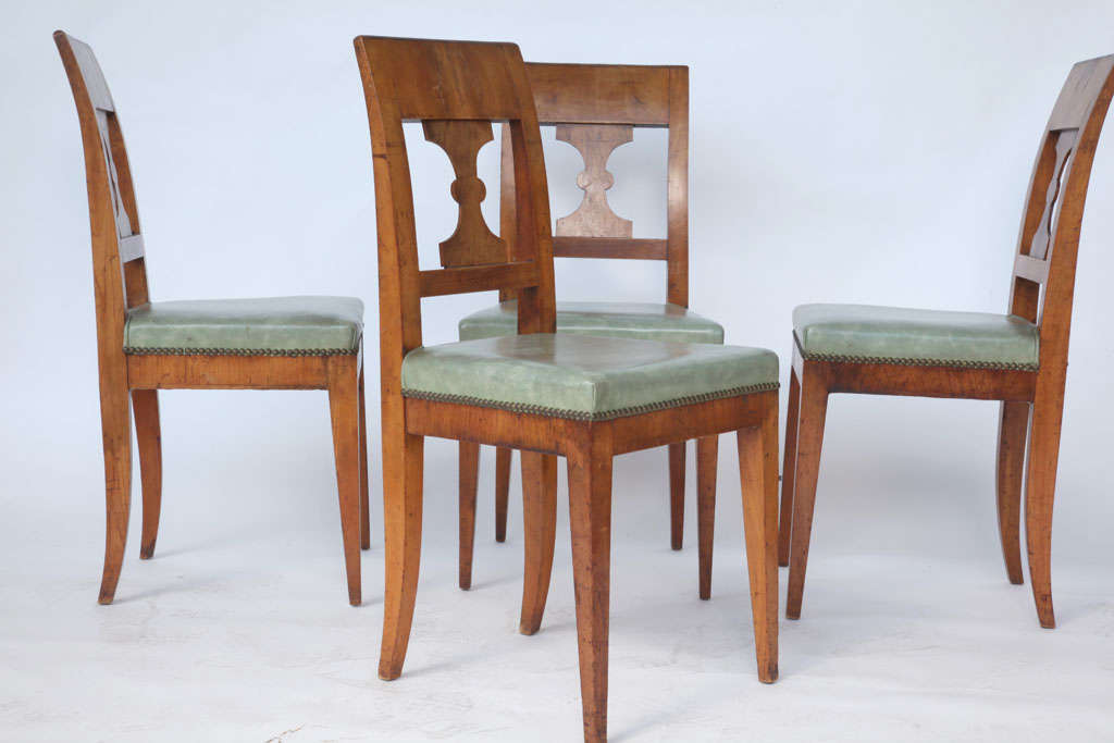 German Biedermeier Fruitwood Side Chairs, Set of Eight