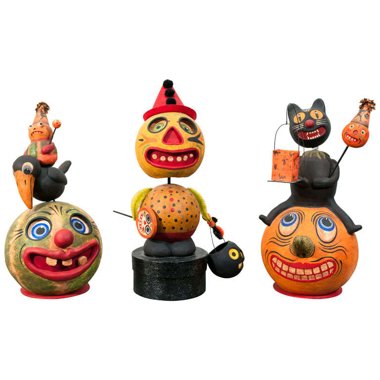 Delightful Set of Paper Mache Halloween Figures at 1stdibs