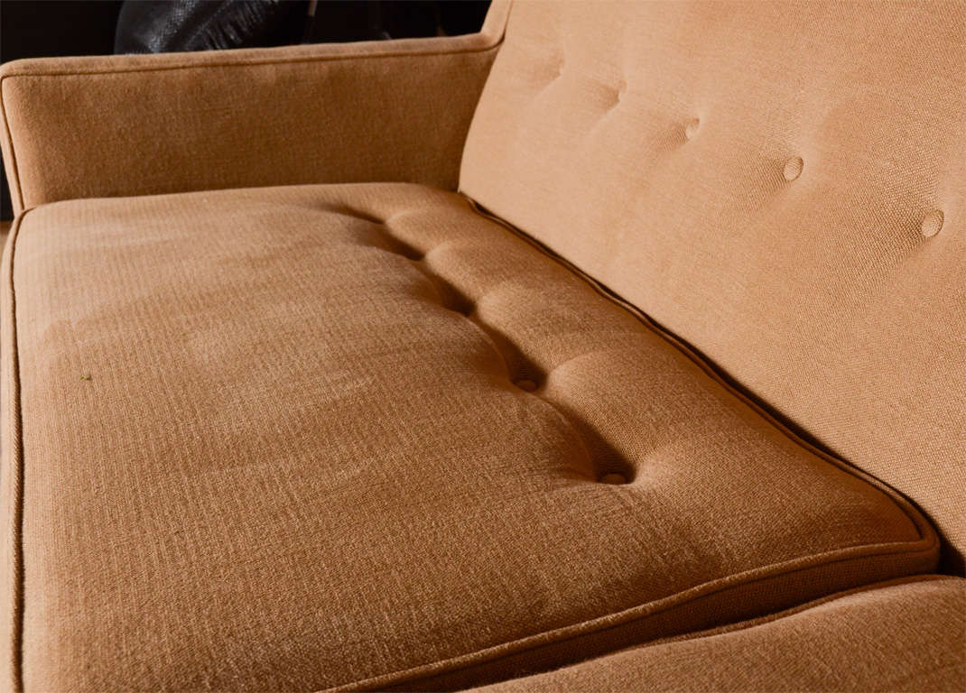 Beautiful Mid-Century Dunbar sofa in a vicuna linen  by Rogers & Goffingon