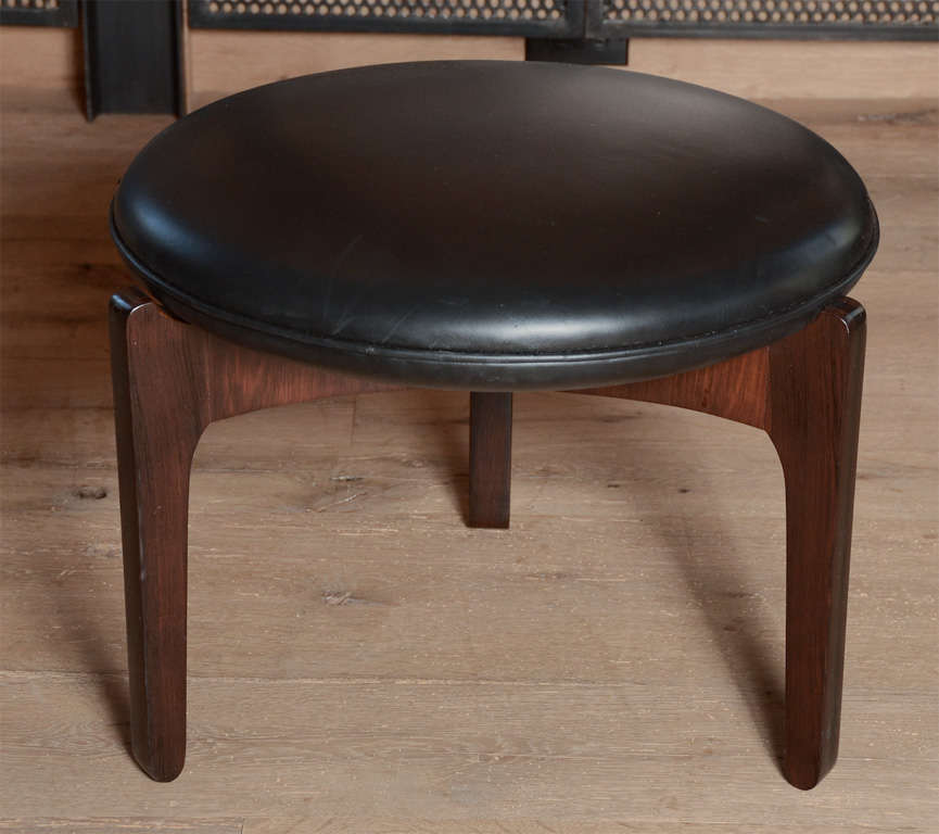 Set of three Mid-Century stools with original leather and rosewood frame by Sven Ellekaer