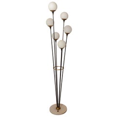 Italian Stilnovo Mid-Century Floor Lamp with Opaque Globes and marble base