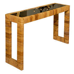 Rattan Wrapped Console with Antiqued Mirror Top