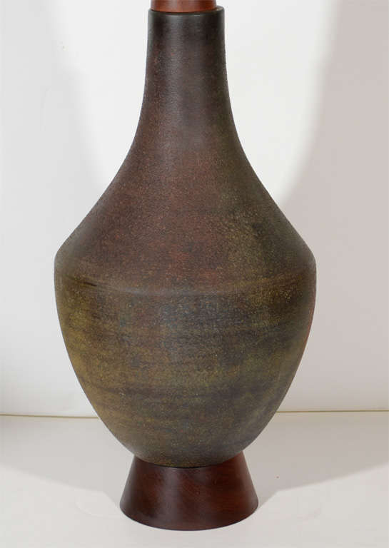 Pair of Modernist Raku Ceramic Pottery Lamps by Raymor 1