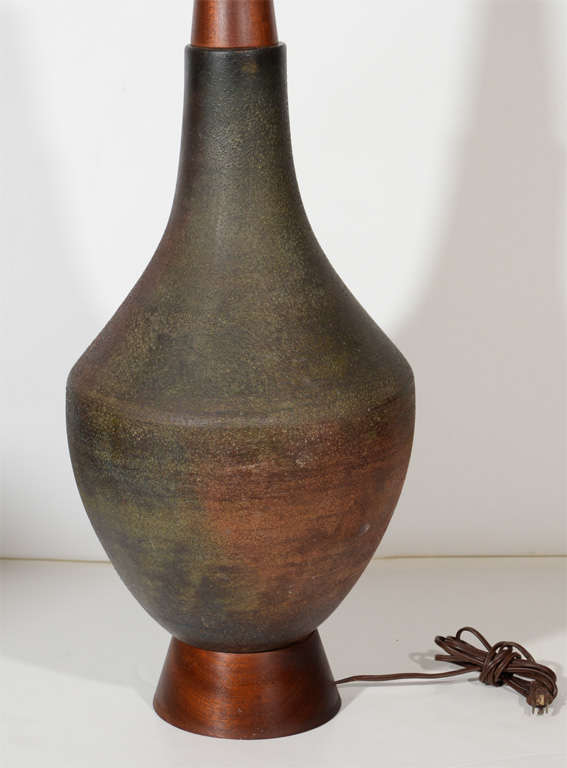 Pair of Modernist Raku Ceramic Pottery Lamps by Raymor 2