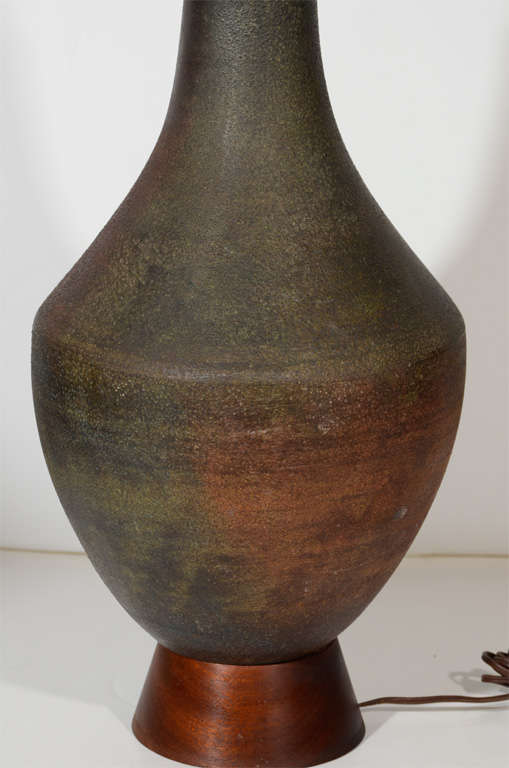 Pair of Modernist Raku Ceramic Pottery Lamps by Raymor 3