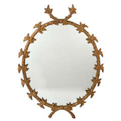 Provincial Style Gilt Wood Oval Mirror with Laurel Leaf Design