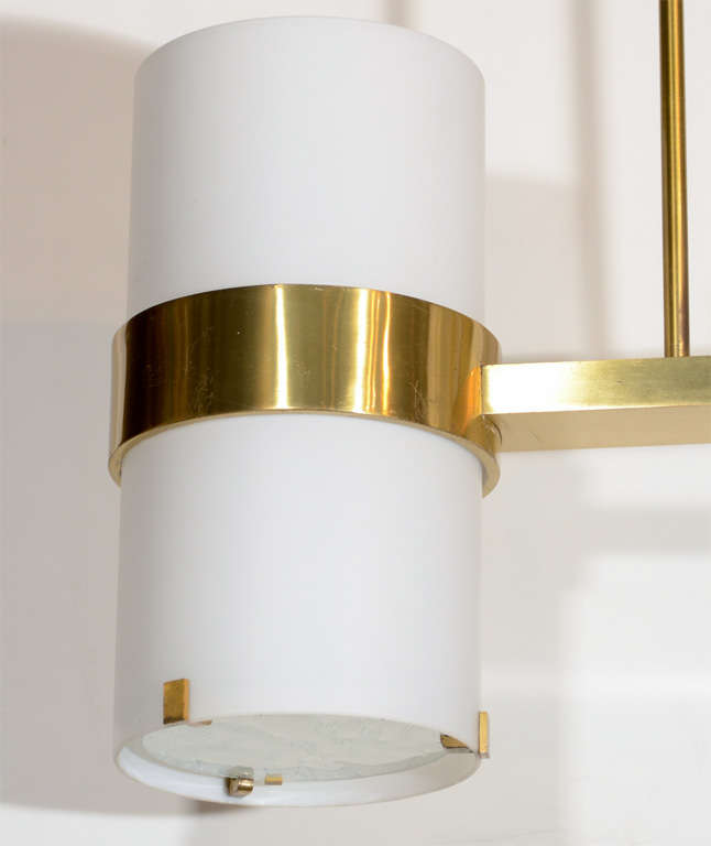French Outstanding Modernist Double Cylinder Chandelier by Jean Perzel