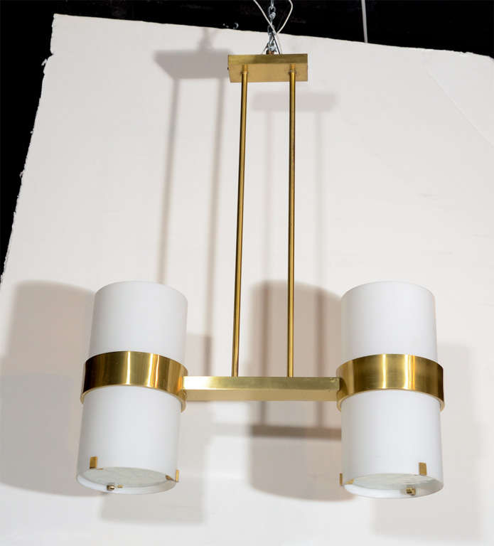 Outstanding Modernist Double Cylinder Chandelier by Jean Perzel 1
