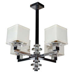 Exceptional Art Deco Chandelier in Nickel by Jacques Adnet