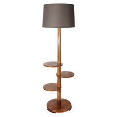 Vintage Art Deco Floor Lamp Fitted with Three Side Table Tiers in Walnut