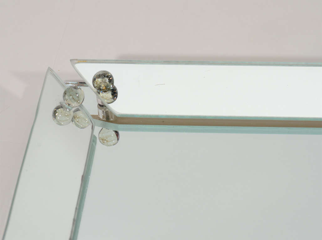 American 1940's Hollywood Mirrored Tray with Glass Ball Details