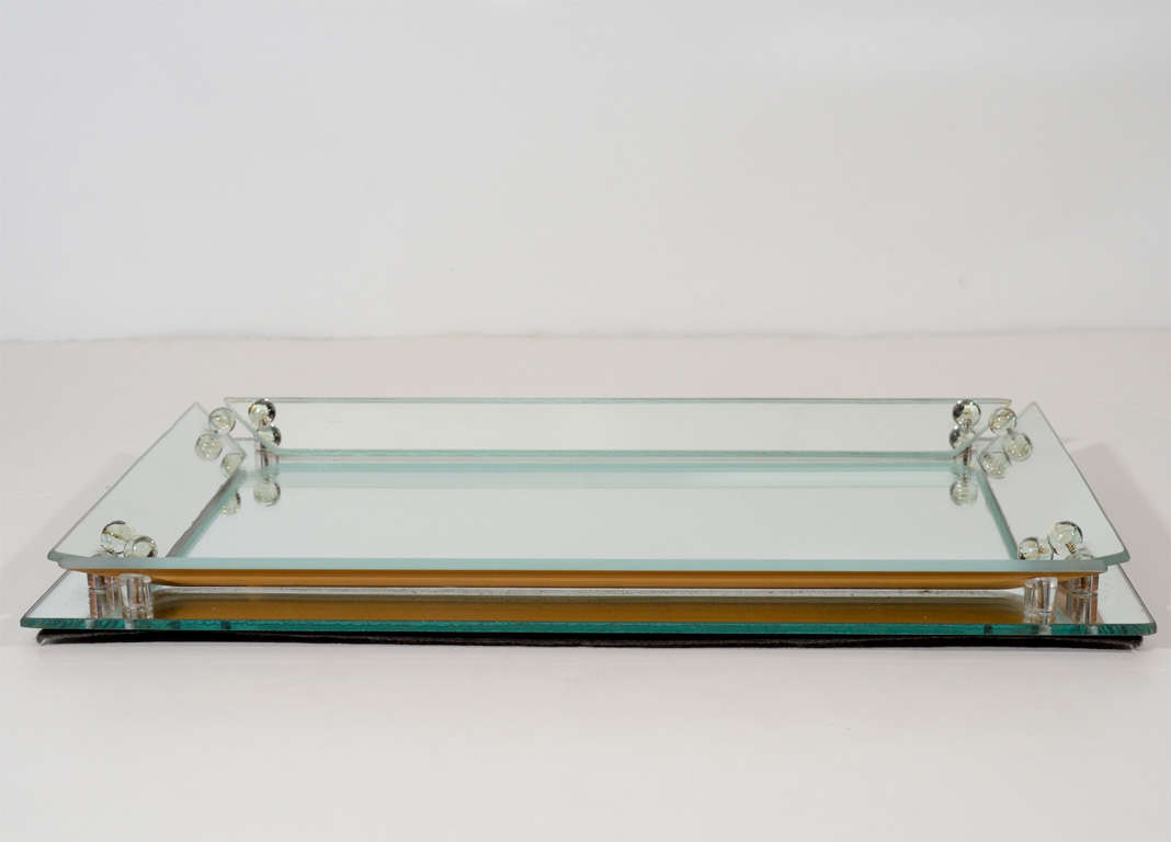 Mid-20th Century 1940's Hollywood Mirrored Tray with Glass Ball Details