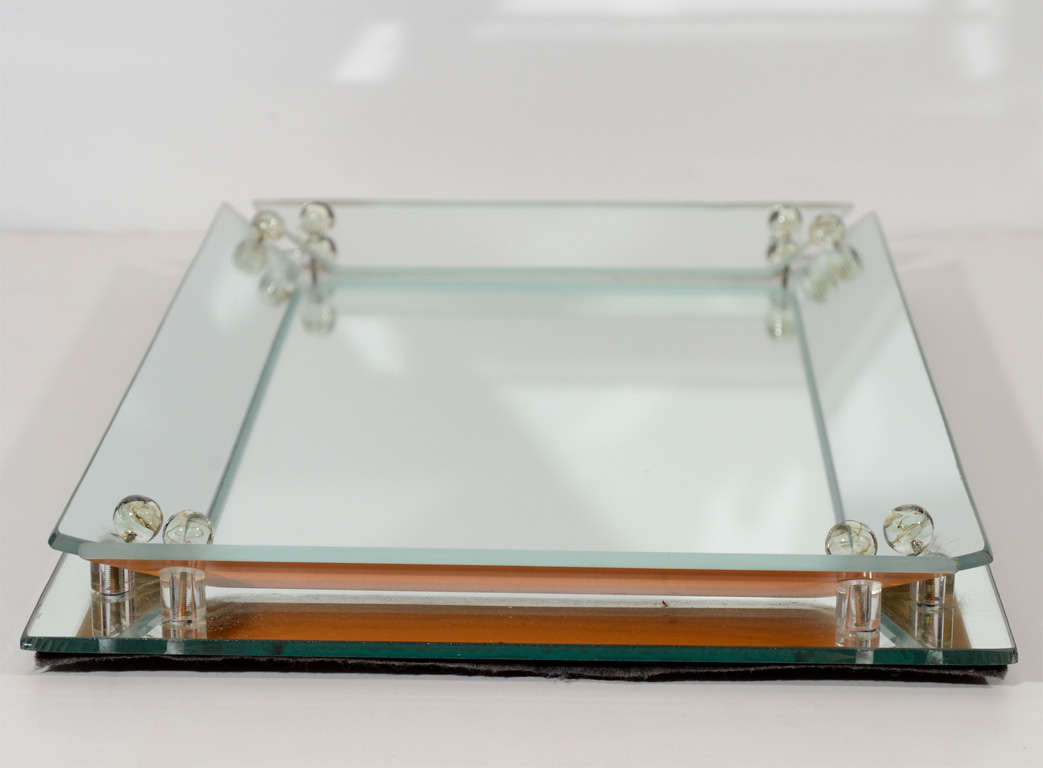 1940's Hollywood Mirrored Tray with Glass Ball Details 2