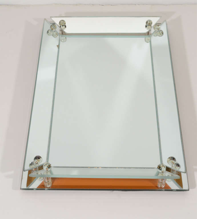 1940's Hollywood Mirrored Tray with Glass Ball Details 3