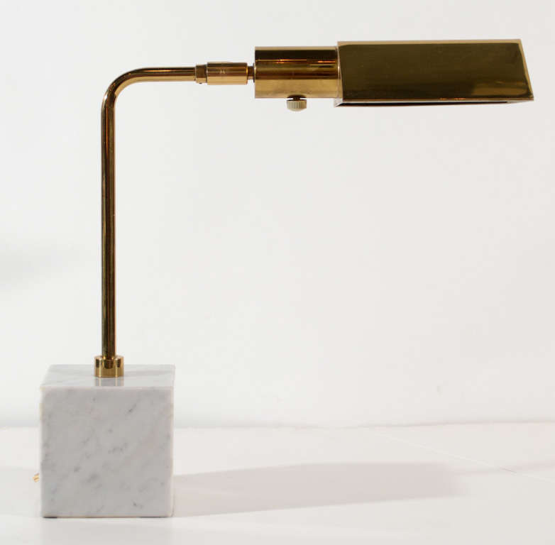 Modernist Brass Marble Desk Lamp In The Manner Of Cedric Hartman At Mid Century Modern Desk Lamp With Stylized Adjule Pyramid Shade In Brass And Dimmer Switch