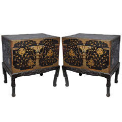 Antique A Pair of Japanese Lacquer Traveling Trunks, on English Style Bases