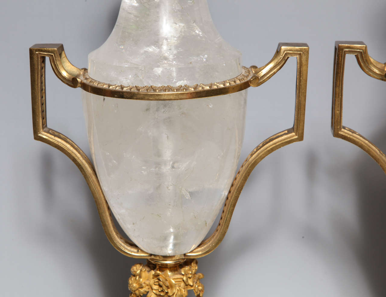 Ormolu Pair of Unique Antique French Louis XVI Style Gilt Bronze & Rock Crystal Lamps