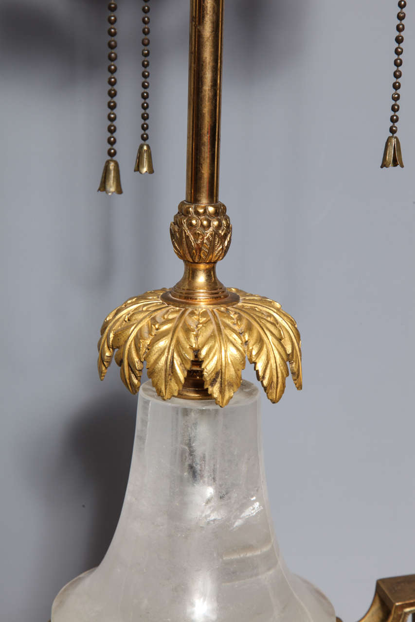 Pair of Unique Antique French Louis XVI Style Gilt Bronze & Rock Crystal Lamps 1