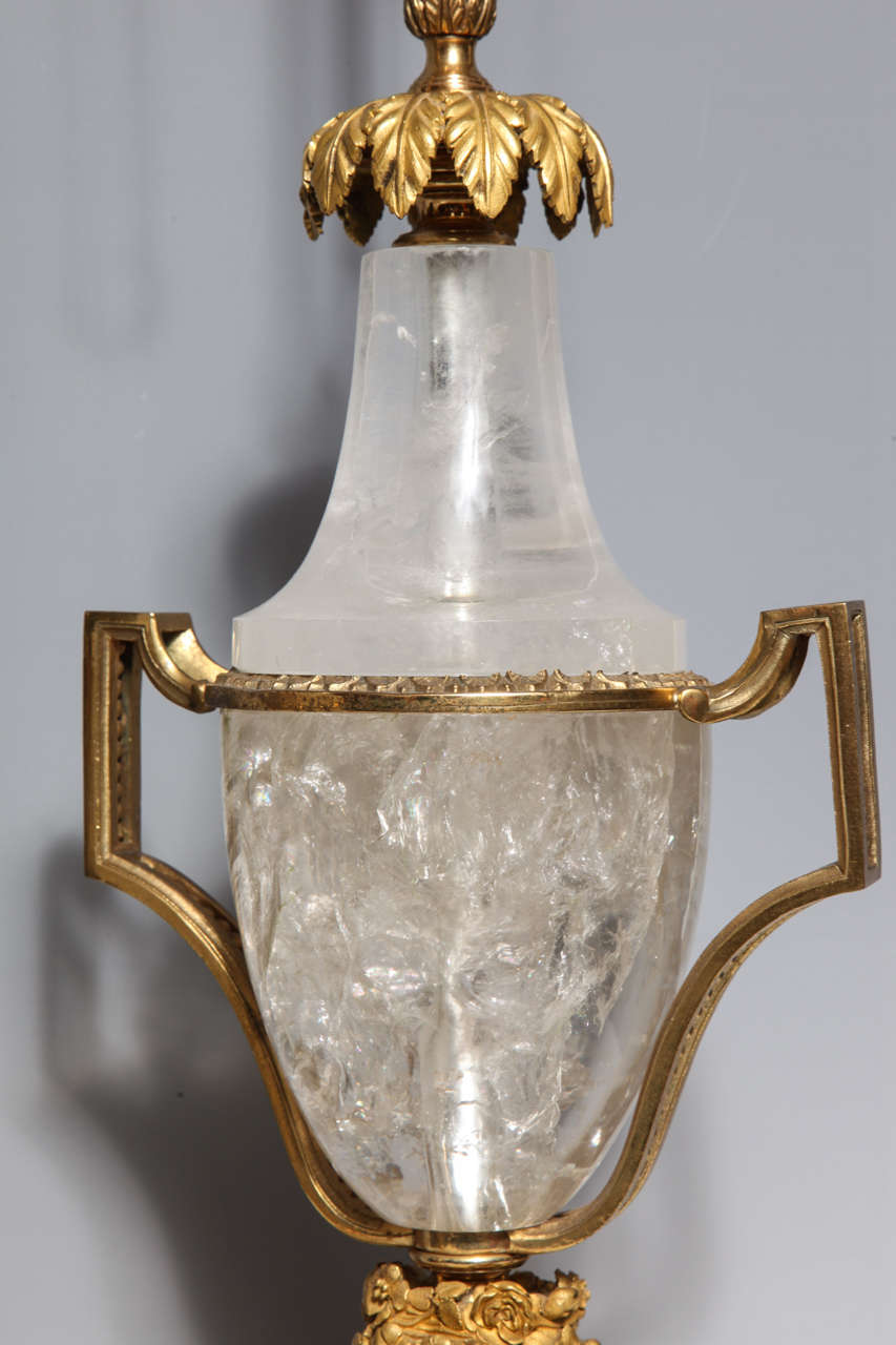 Pair of Unique Antique French Louis XVI Style Gilt Bronze & Rock Crystal Lamps 4