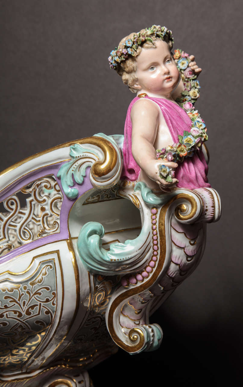 A Palatial Antique German Meissen Porcelain Figural Centerpiece In Good Condition In New York, NY