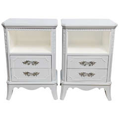 Pair of Glamorous Mid Century Grey and White Lacquer Night Stand