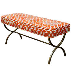 Polished Brass Upholstered Bench