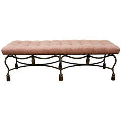 Vintage Gilded Metal Bench with Upholstered Bisquit-Tufted Top