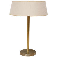 Vintage Polished Brass Table Lamp with Original Shade