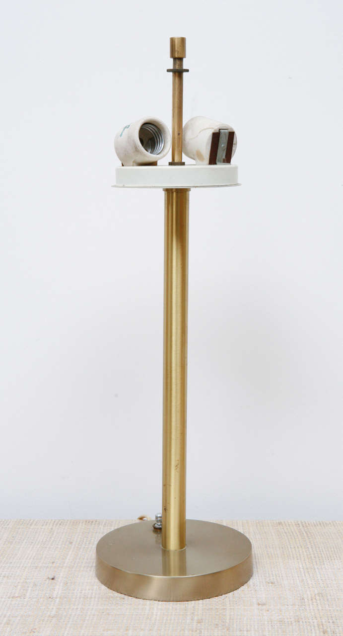 Mid-20th Century Vintage Polished Brass Table Lamp with Original Shade
