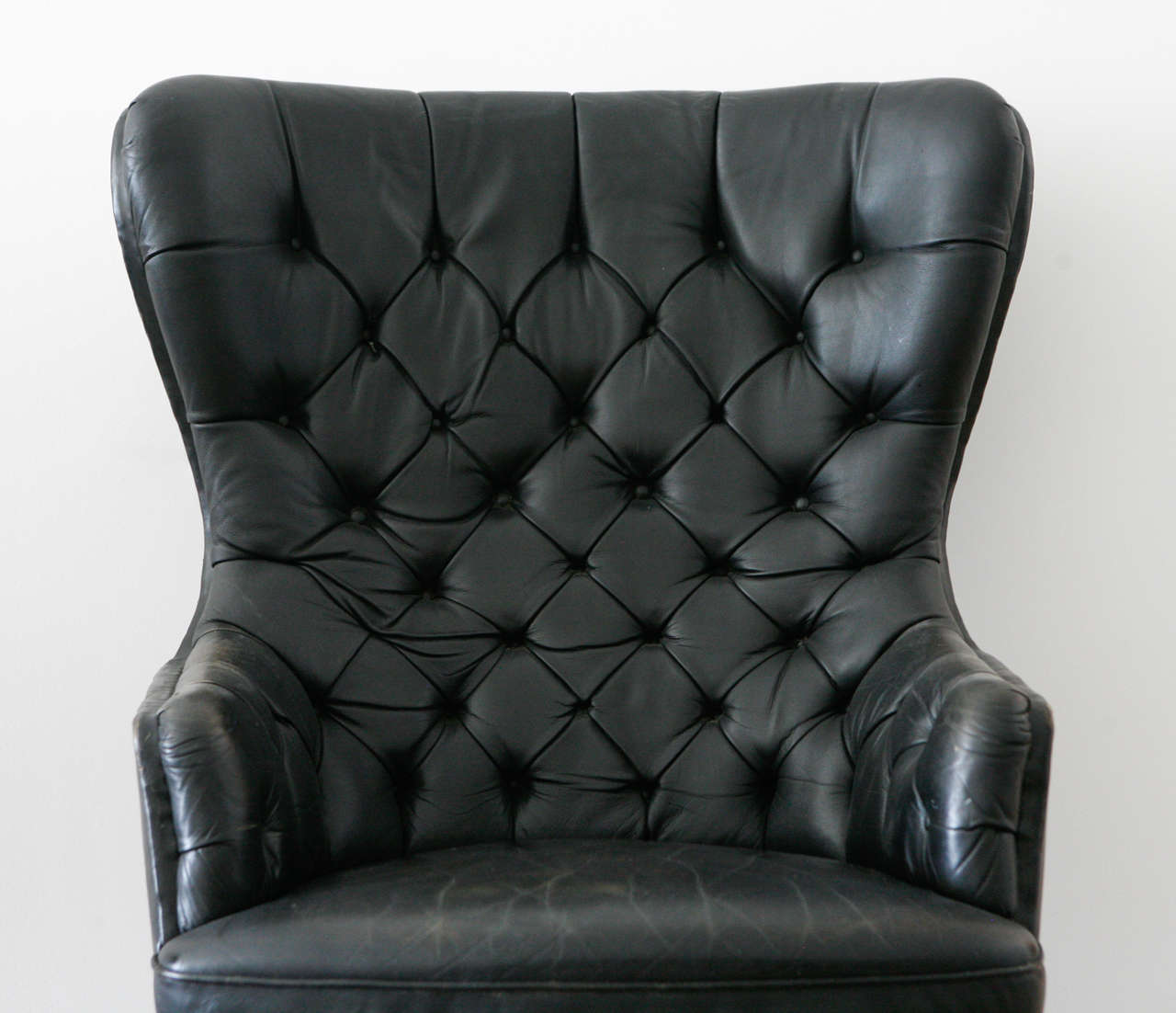 Danish Tufted Leather High Back Chair , Denmark 1950